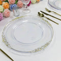 New Arrival Eco-Friendly Clear PP Plastic Charger Plates Wedding Decorative Service Plate with Gold Silver Reef Cloud Rim
