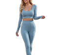 Seamless U-Neck Gym Top and Long Sleeve Yoga Leggings Set with Elastic Waist Closure Spandex/Nylon Breathable & Quick Dry