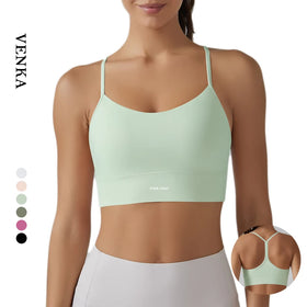 OEM Custom LOGO New Sexy Beauty Back Sling GYM Running Clothes Fitness Workout Top Nude Feeling Solid Color Sports Yoga Bra