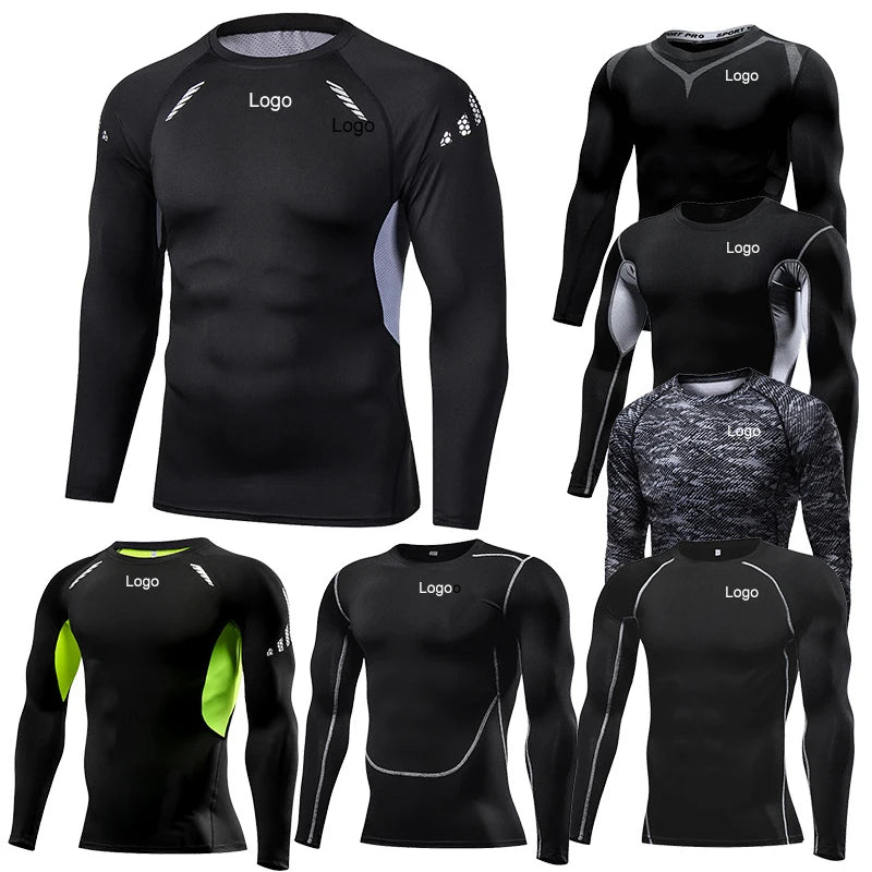180 GSM S-3XL Polyester Training Tees Workout Base Layer Long Sleeve Gym Compression Shirt Men Customized Tshirt With Logo