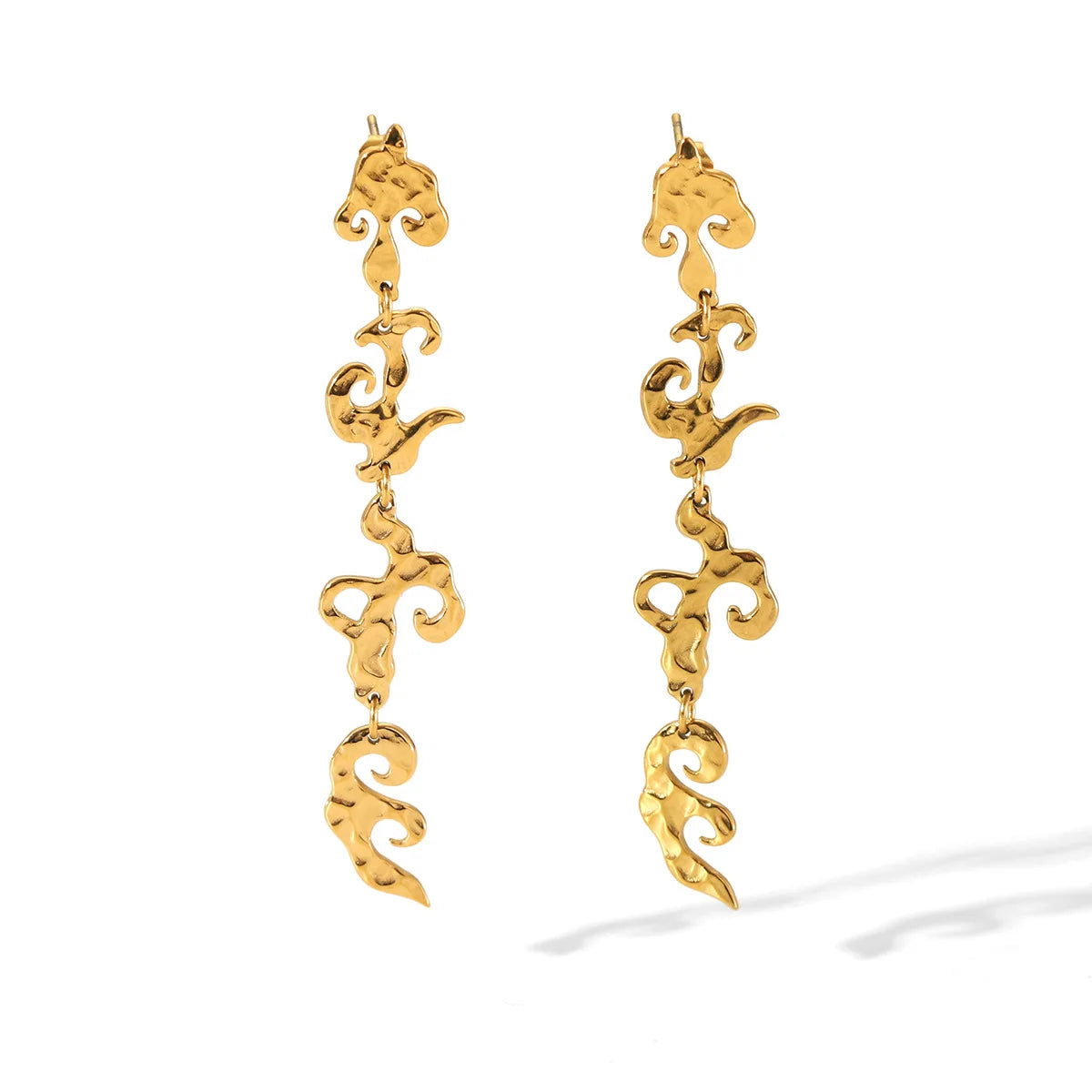 Vintage Stainless Steel 18K PVD Niche Design Hammered Flame Long Tassel Dangling Earrings for Female Party Gift