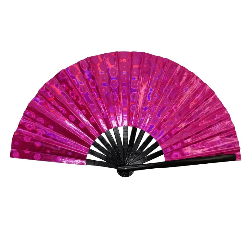 Shining Large 33cm Reflective Glitter Painted Bamboo Folding Hand Fan-Portable for Home Decoration & Party Use