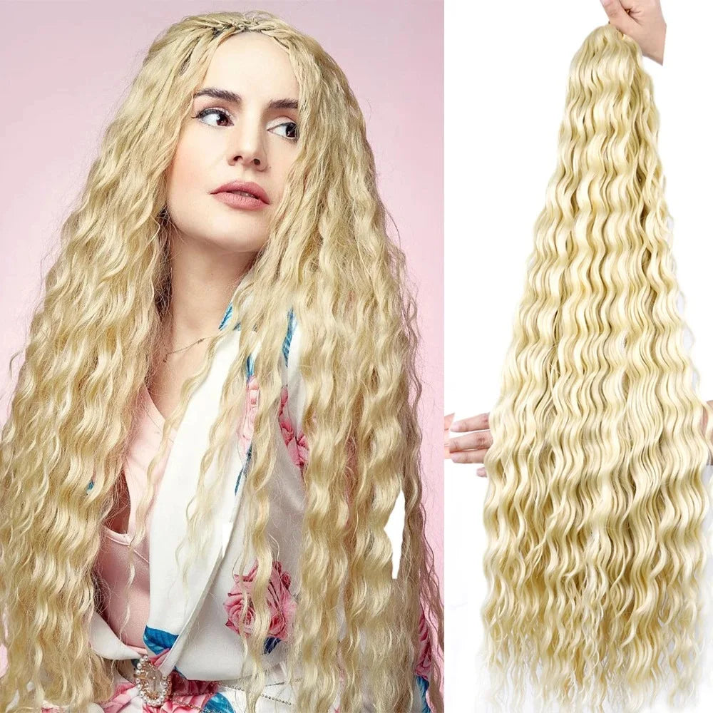 Synthetic Soft Deep Water Wave Hair Extensions Long Afro Kinky Curly Crochet Dreadlocks Dyed Braiding Hair