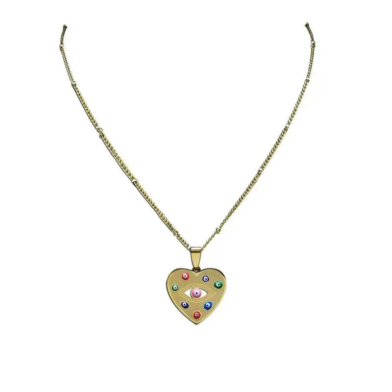 Women's Stainless Steel Heart Pendant Necklace Devil Eye Enamel Titanium Steel Charm Chain New Design Gold Pearl Fashionable MegaBDM