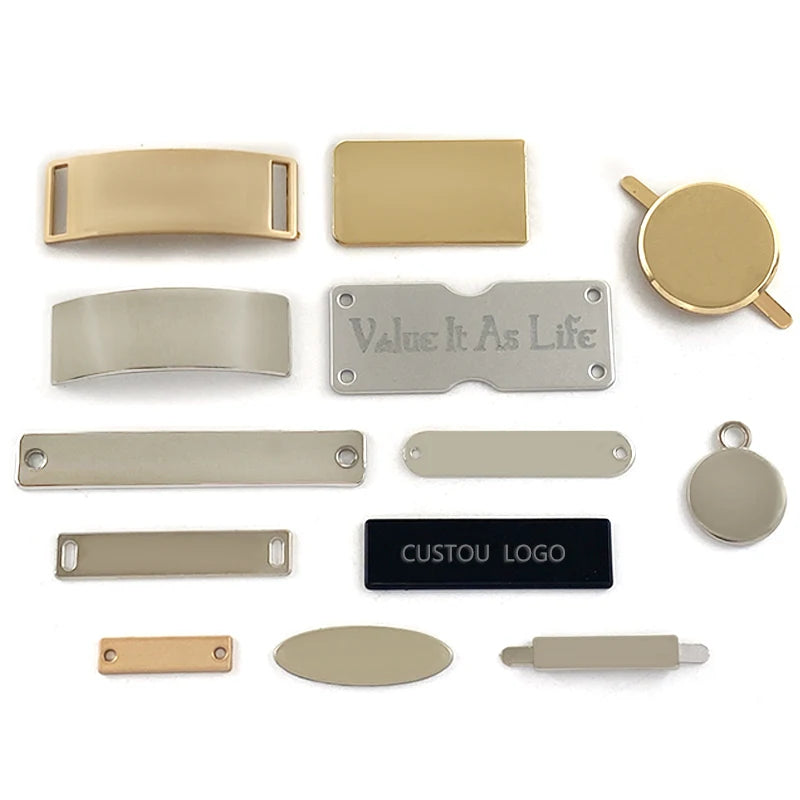 Bag Accessories Engraved Logo Gold  square Round Metal Tag Custom Golden Plated Metal Sewing Laser Metal Label
