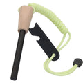 Glowing Fluorescent Paracord Feuerstahl Wooden Handle Survival Fire Steel Starter