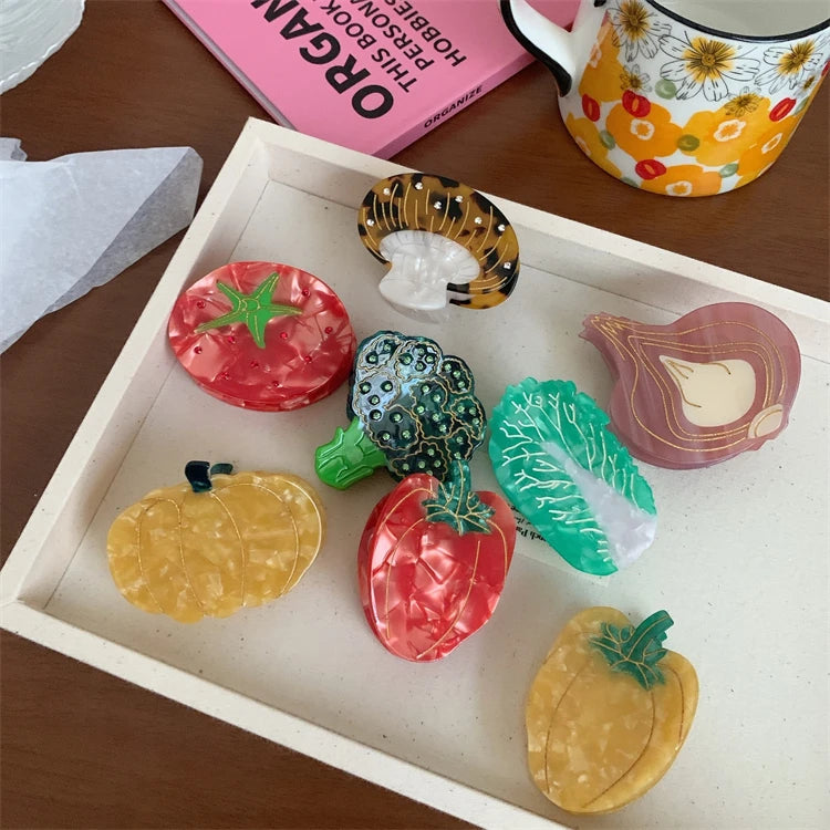 New Summer Fruit Grab Clip Cute Vegetable Acetate Hairpin Creative Watermelon Eggplant Hairpin Shark Clip Women Hair Accessories