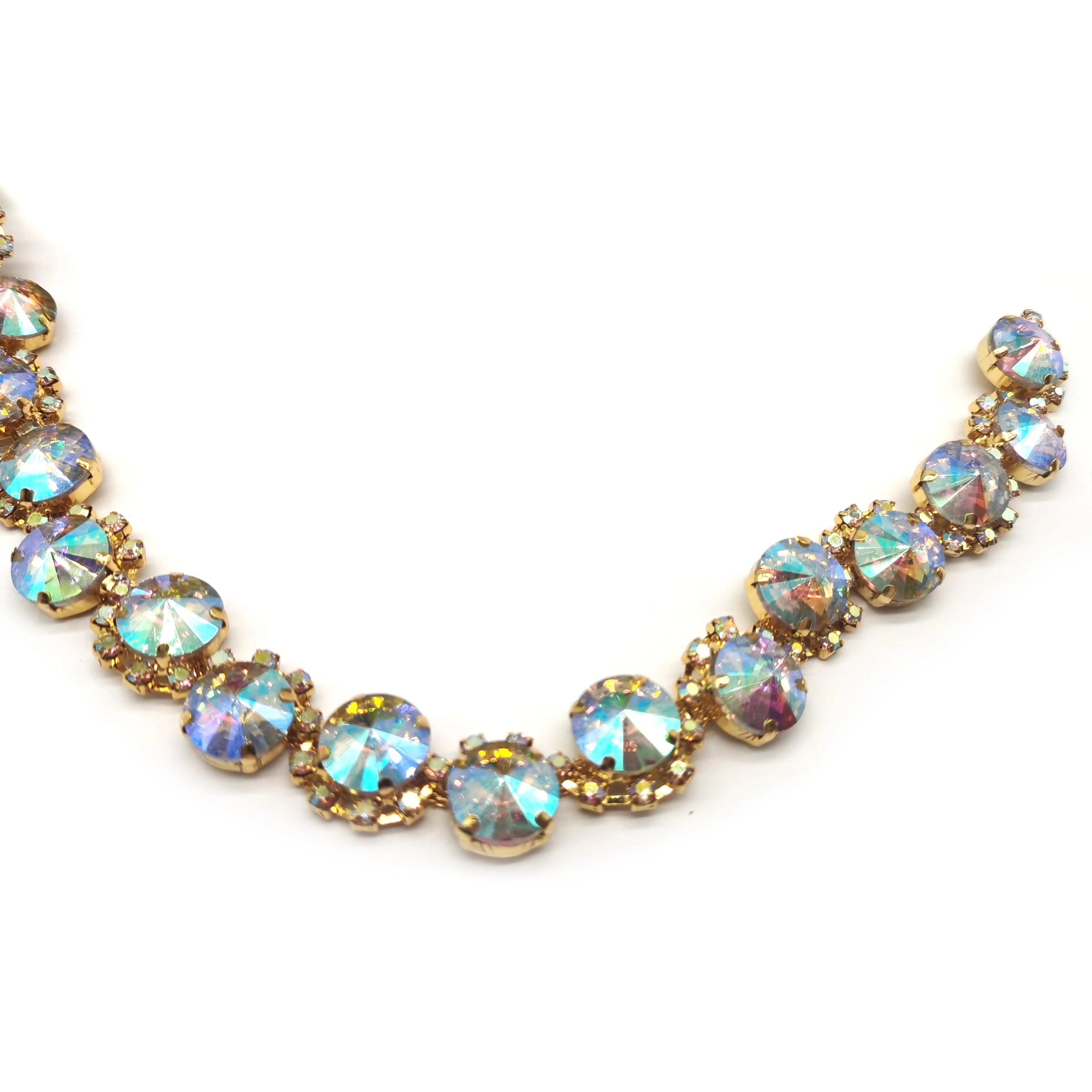 Sew-On AB Crystal Gold Metal Rhinestone Chain for Garment Decoration Elegant AB Rhinestone Trimming