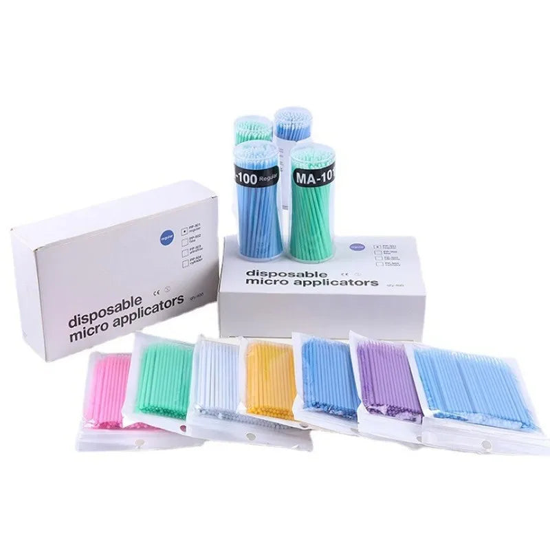 TPC Dental Disposable Lint Free Long Head  Lash Mini Applicator Micro Fiber Brush