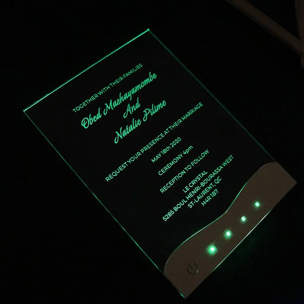 Creative LED Acrylic Cards Customized Engraving Text Clear Acrylic Wedding Invitation Cards MegaBDM