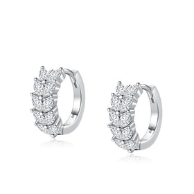 Hot Selling Sparkling Zircon Earrings Real 925 Silver Jewelry Rhodium Plated Leaf Shape Hoop Earrings