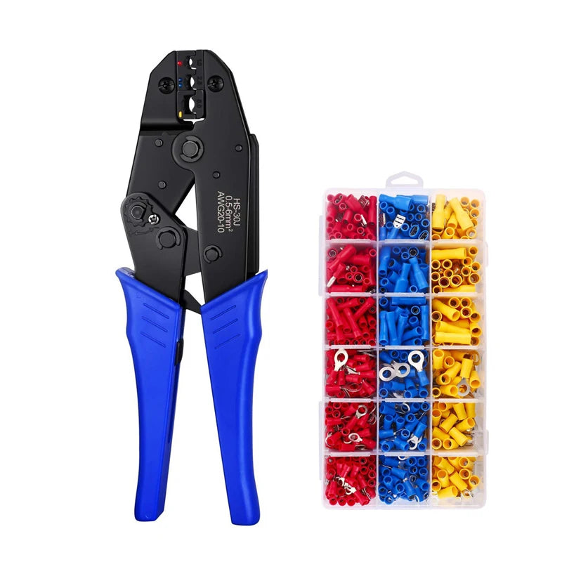 HS-30J Kit 22-10 AWG 0.5-6.0mm2 700PCS Insulated Steel Wire Terminals Connectors Kit DIY Crimping Pliers Metric OEM Customizable