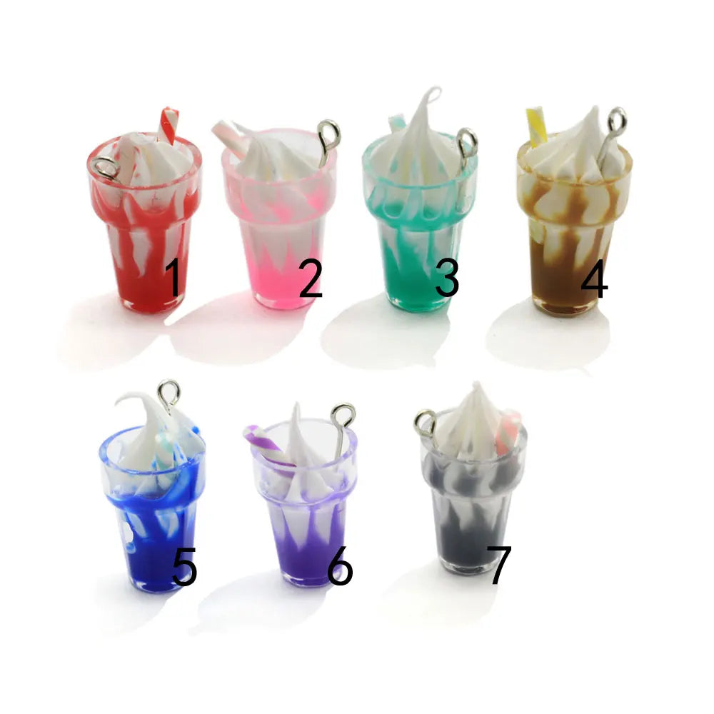 Ice Cream Milk Tea Cup Resin Flat Back Cabochon Food Decoration Charm Crafts Key Chain Pendant Earrings Accessories