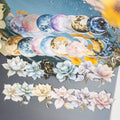 10pcs/pack Moon Watercolor Flower Hard Card Stickers Flower Reflections Under the Moon Series Backing Materials
