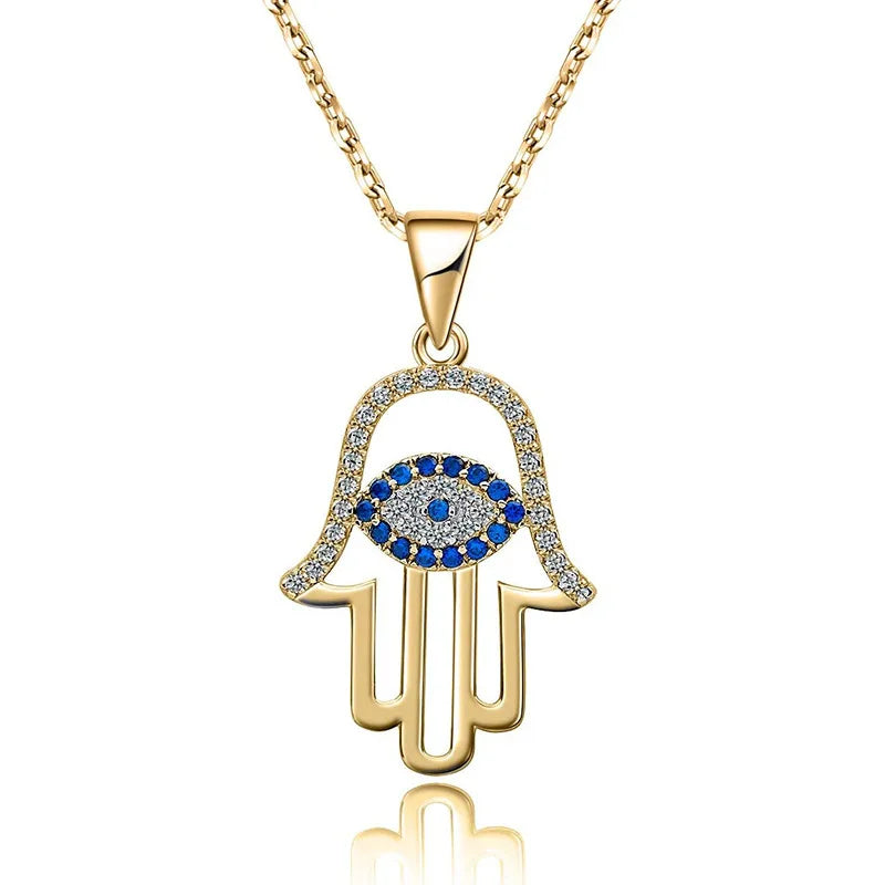 High Quality Unique Design S925 Sterling Silver Cubic Zirconia Demon Eye Hand Pendant Necklace Women Girl Gift XDH0175