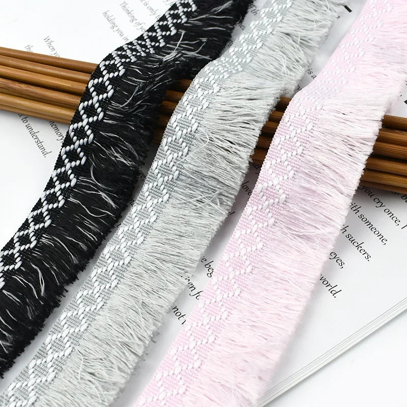 Meetee RC490 3.3cm Ethnic Style Two-color Tassel Trim Diamond Dress Curtain Fringe Ribbon Lace DIY Home Pillow Accessories