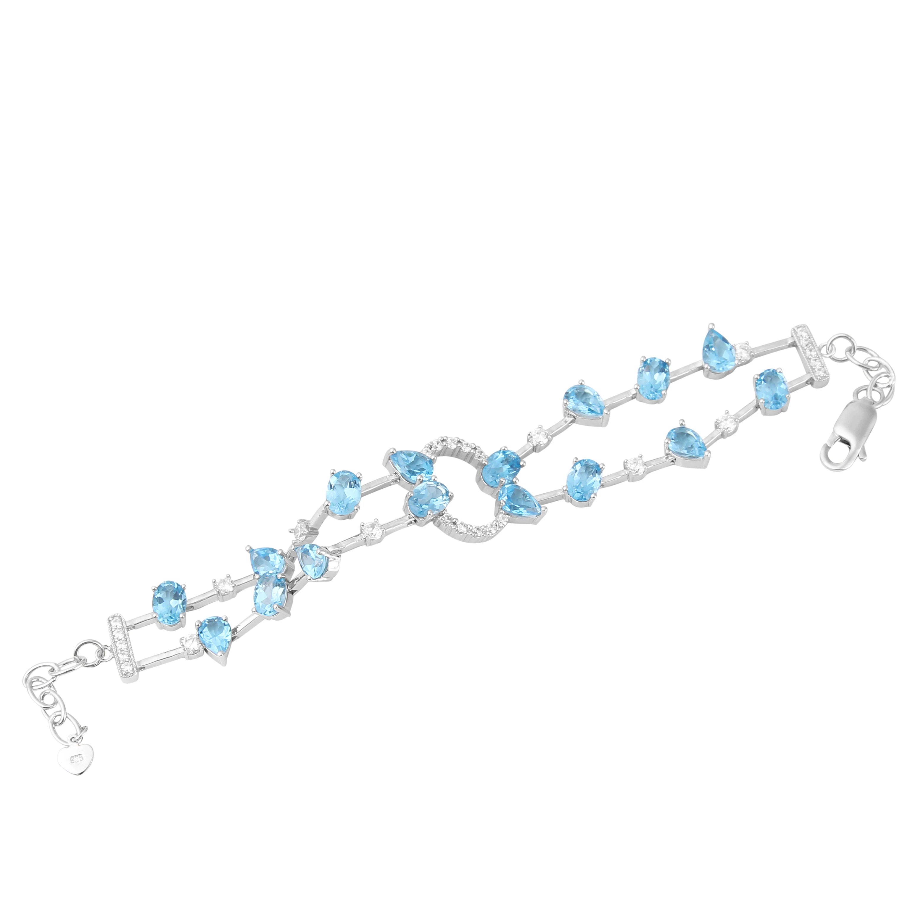 Abiding Hot Sale Jewelry Sky Blue Topaz CZ Double Chain Bracelet Water Drop Rhinestone Crystal Bracelet for Women Gift