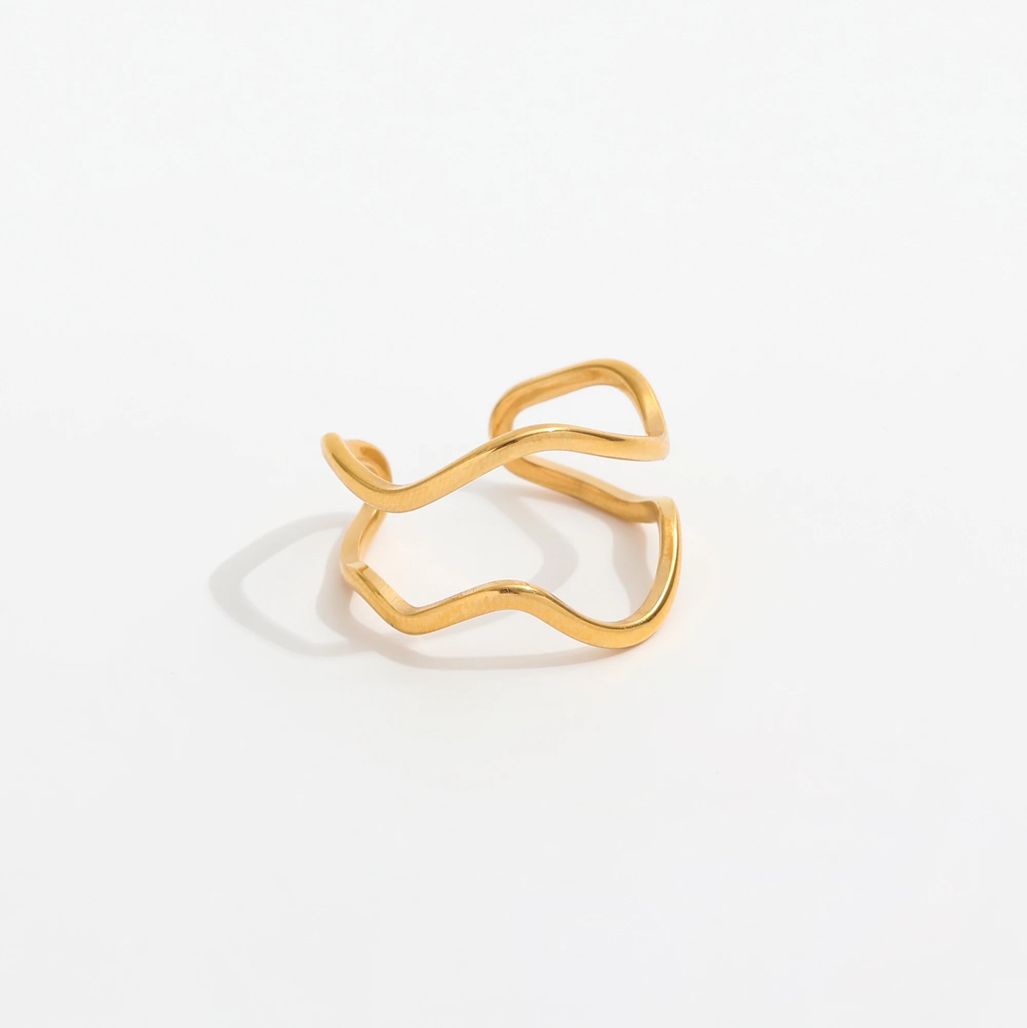 High End 18K Gold Plated Irregular Double-layer Waved Stainless Steel Rings Trendy Jewelry