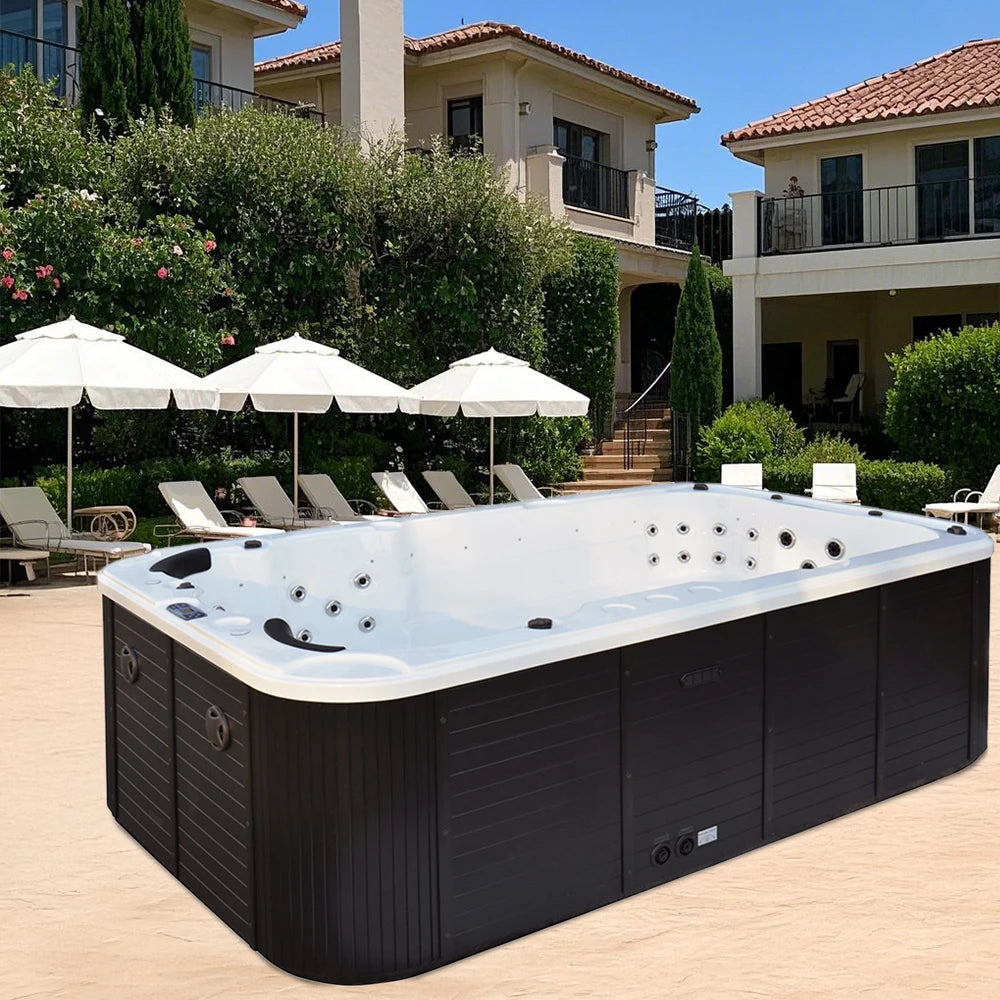 Sunrans Large Acrylic Swim Spa Pool Modern Design Freestanding Hot Tub 6 Persons Massage Function Eco-Friendly Drainer Backyard