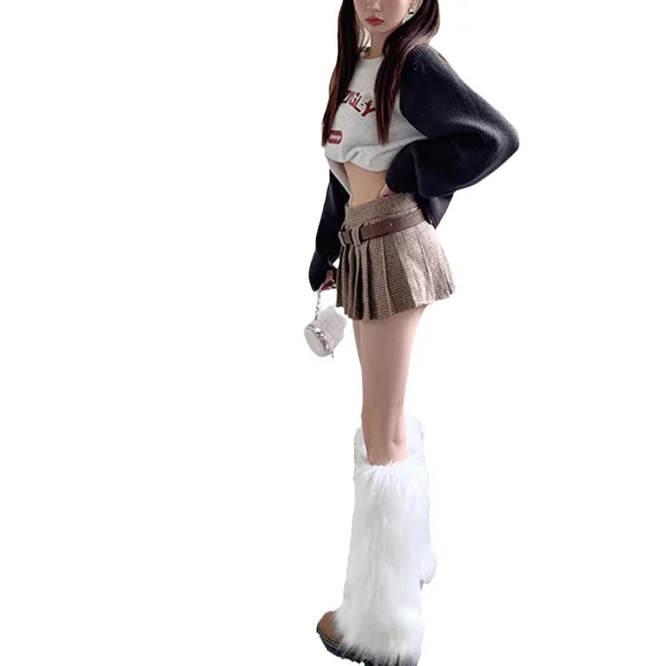 Autumn-Winter Y2K Spice Girls Subculture Pile Socks Faux Fur Fuzzy Long Warmers Furry Costume for Women Warm Feet