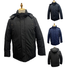 Middleaged Business Winter Men's Cotton Padded Jacket Loose Casual Plus Velvet Padded Detachable Hat Solid Color Coat