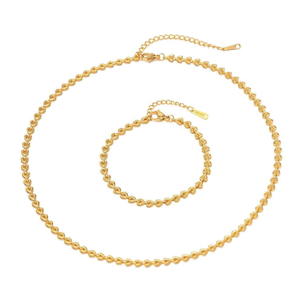 Dainty Jewelry 18K Gold Plated Love Heart Weave Chain Heart Charm Bracelet Necklace for Women