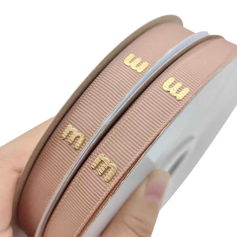 Custom Gold Foil 3d Embossed Printed Gift Polyester Satin Ribbon with logo L001
