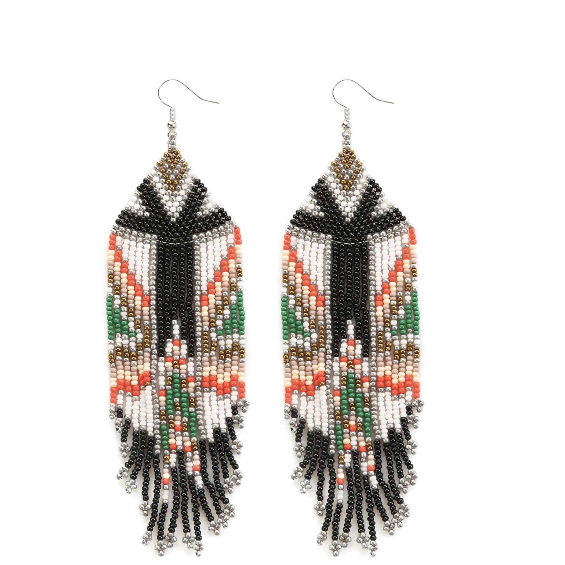 South Western Style Seed Bead Boho Chic Handmade Woven Long Tassel Earring Women Jewelry Earrings