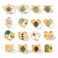 Cheap Vintage Style Natural Stone Open Ring 18K Stainless Steel Geometry Female Rings Jewelry Party Gift MegaBDM