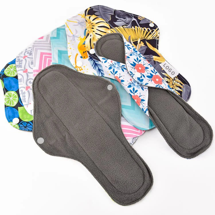 Easymom Organic Bamboo Charcoal Sanitary Napkin Super Absorbent Heavy Flow Menstrual Pads Reusable Cloth Night Use 18*31cm
