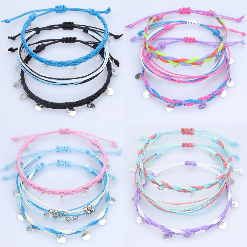 Bohemian Stack Colorful Braided Boho Vacation Surfer Beach Bracelet Set Men & Women Braided Boho Surf Bracelets Set Waterproof