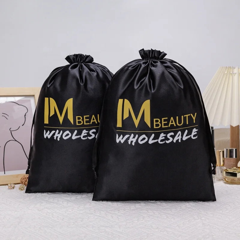 Custom Satin Drawstring Bag Satin Wig Cloth Shoe Dust Bag Satin Bag With Logo
