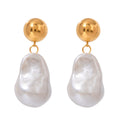 J&D 18k Gold Stainless Steel Baroque Glass Pearl Half Sphere Stud Earrings Classic Pendant Earring
