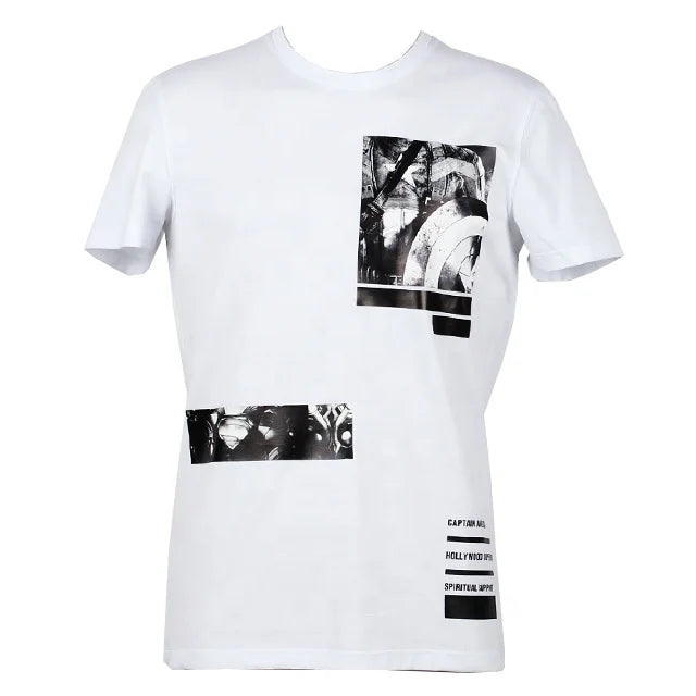 Men's Fashion-Forward Printed Tshirt Summer Tail With Elastic Short Sleeve Thick Cotton Plus Size Ripped Design