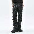 Custom Relaxed Fit Baggy Pants Black Motorcycle Pu Trousers Multi Pockets Streetwear Stacked Cargo Faux Leather Pants Men