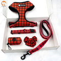 Tartan Dog Harness Ginham Pattern Soft Padded Air Mesh Dog Harness Adjustable  Dog Collar Leash Custom Dog Harness Set
