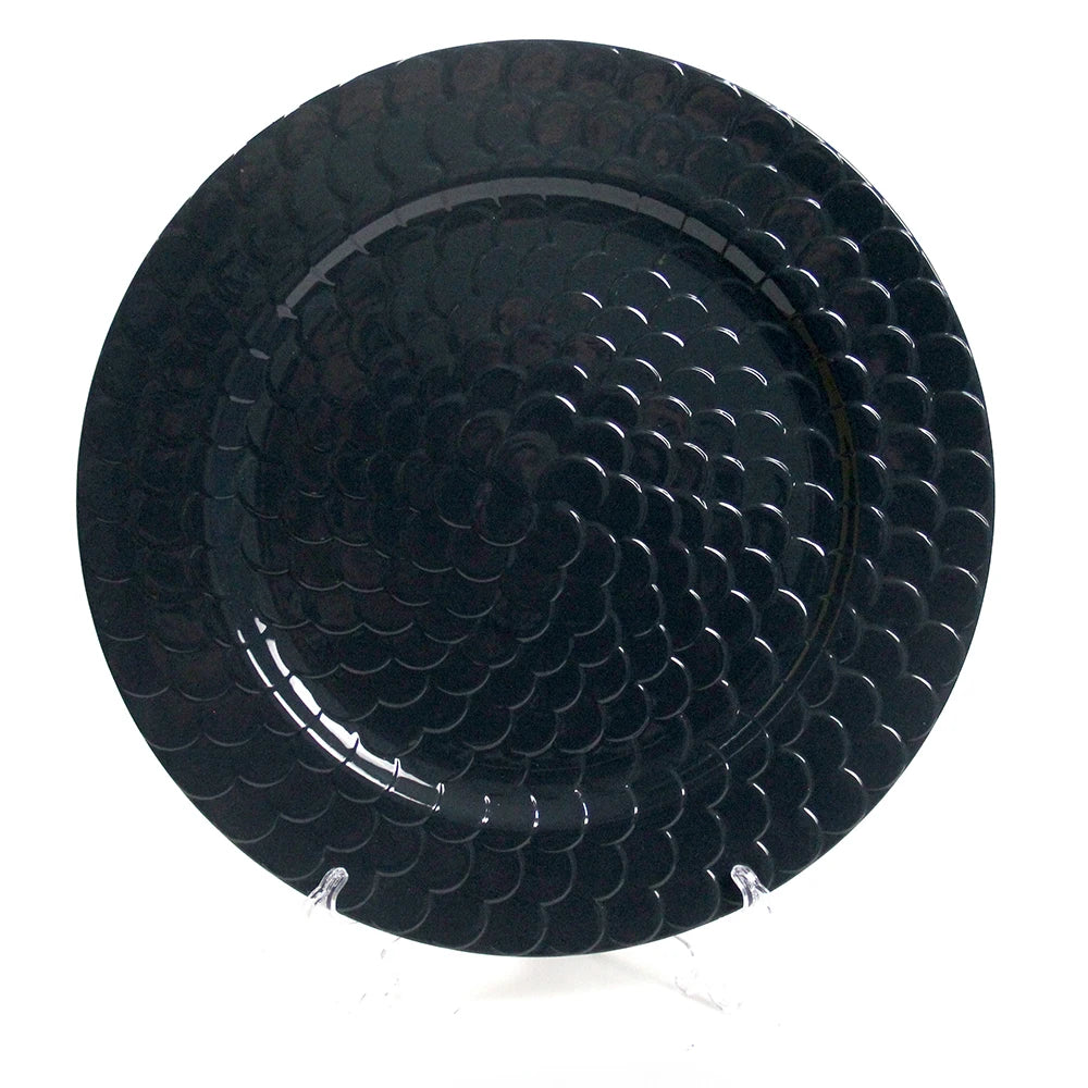 33cm Black Glossy PP Plastic Charger Plates Eco-Friendly Luxury Dinner Plates for Weddings Parties Picnics Restaurants