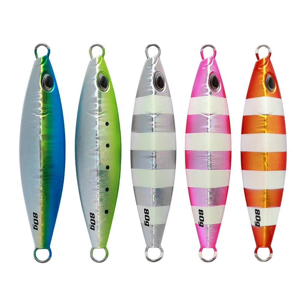 Metal Jig Lure 60g 80g Offshore Slow Hard Bait Bass Fishing Bait Tackle Trout Jigging Lure Jigs Saltwater Lures