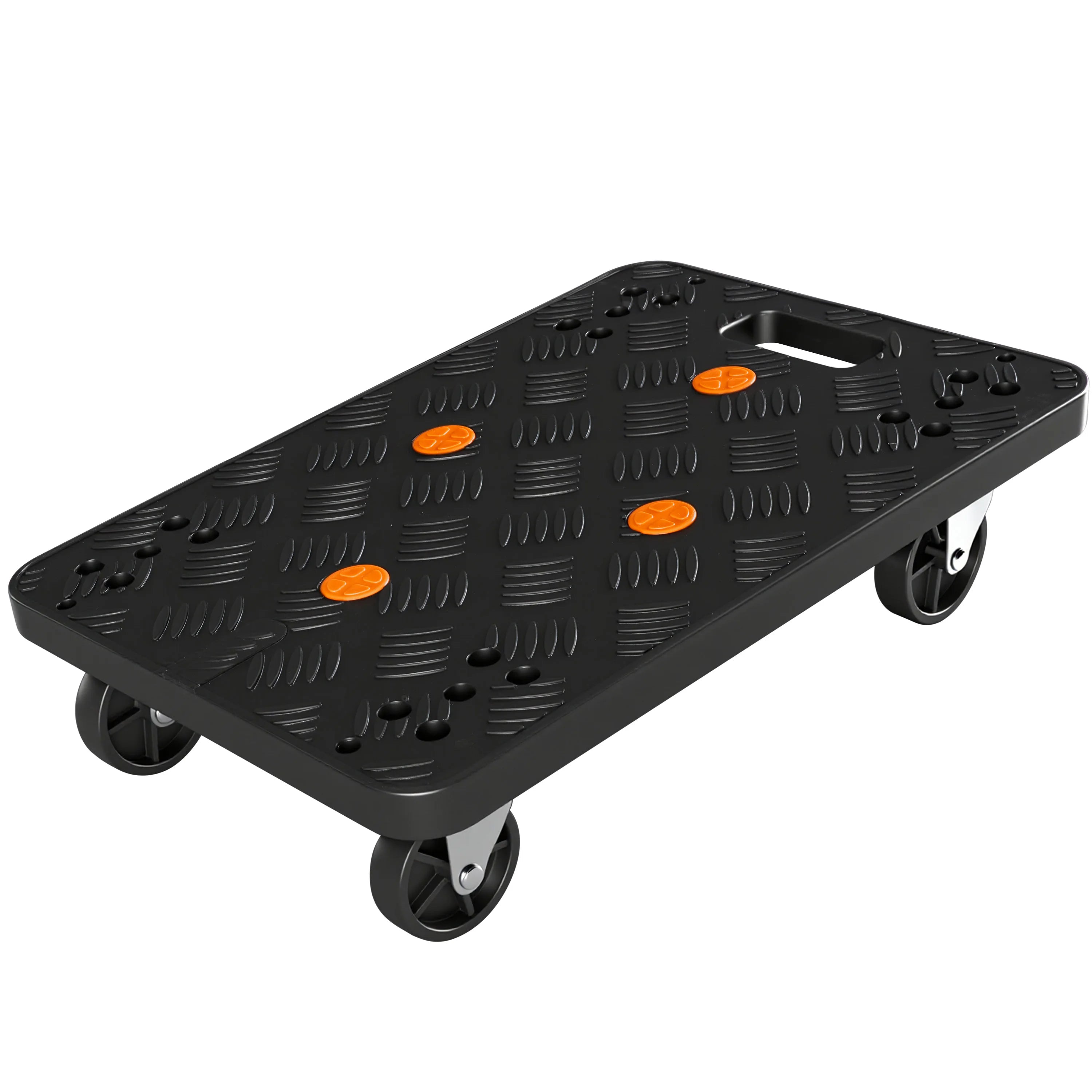 Heavy Duty 150KG Capacity Platform Trolley Cart with 4 Swivel Polyurethane Wheels & Anti-Slip Black Plastic Deck