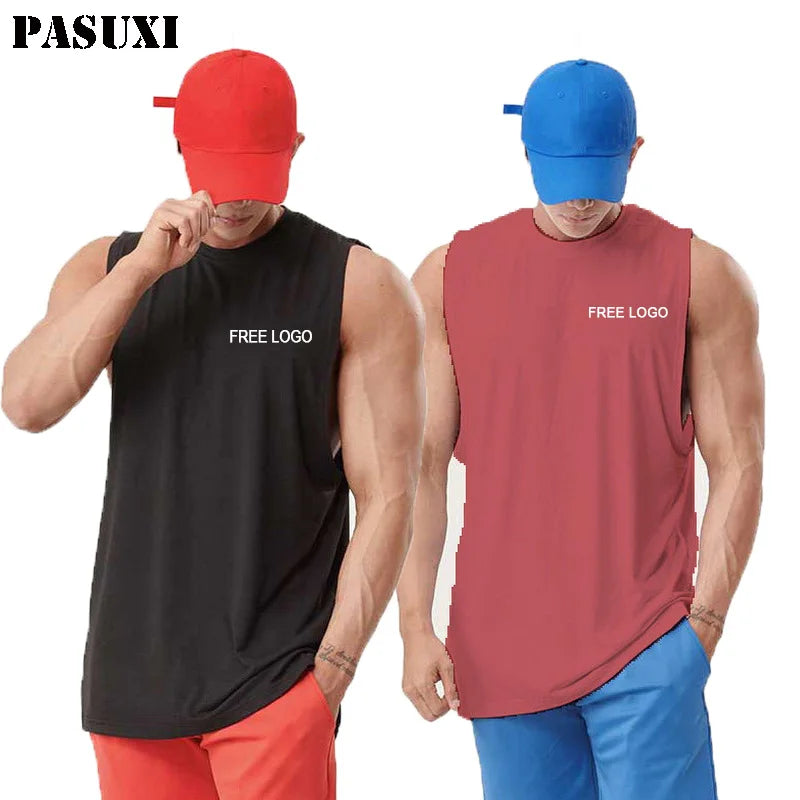 PASUXI Summer New Sports Fitness Vest Mens Large Size Loose Trend Slit Running Basketball Vest Cooling Vest