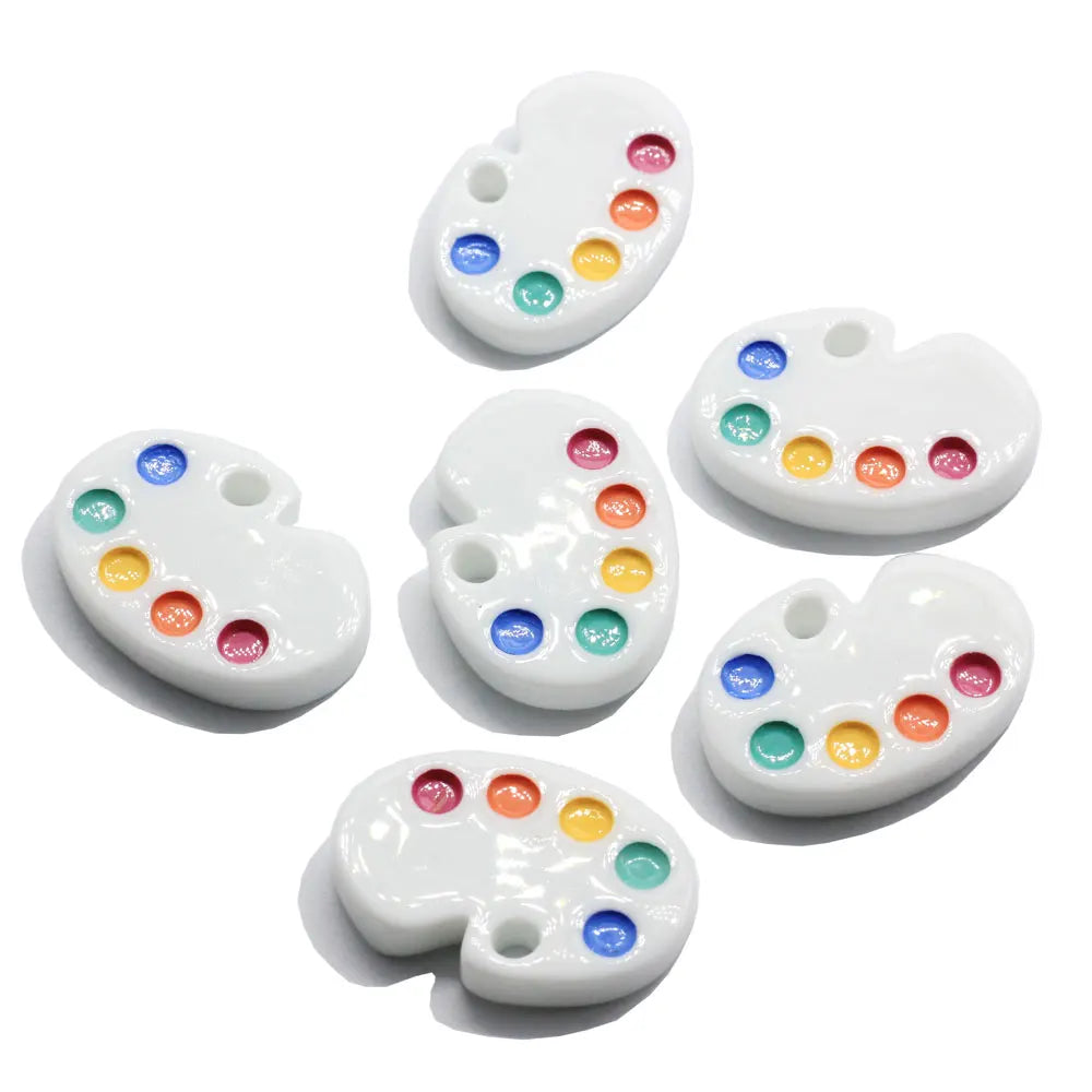 Tiny White Paint Plate Resin Simulated Mini Color Palette with Hole Pendant Charms Keychain Phonechain Accessories MegaBDM