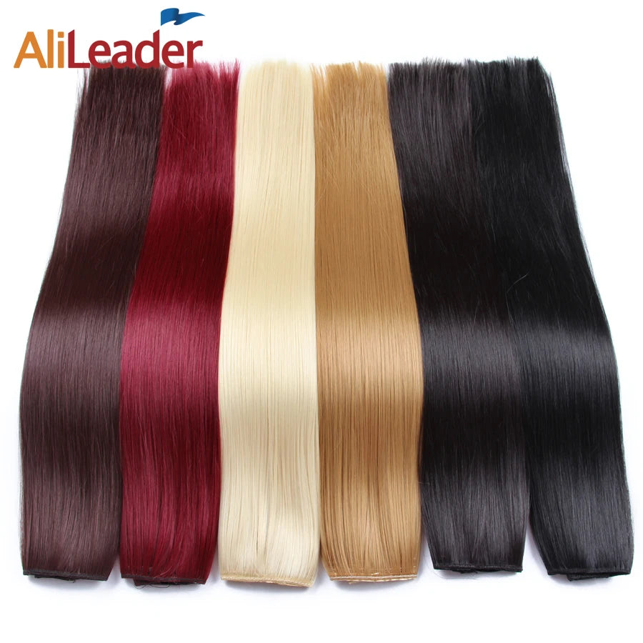 Women's Heat Resistant Fiber Synthetic Hair Extension One Piece 5 Clips Double Drawn Thick Ends Clip-In Hairpiece