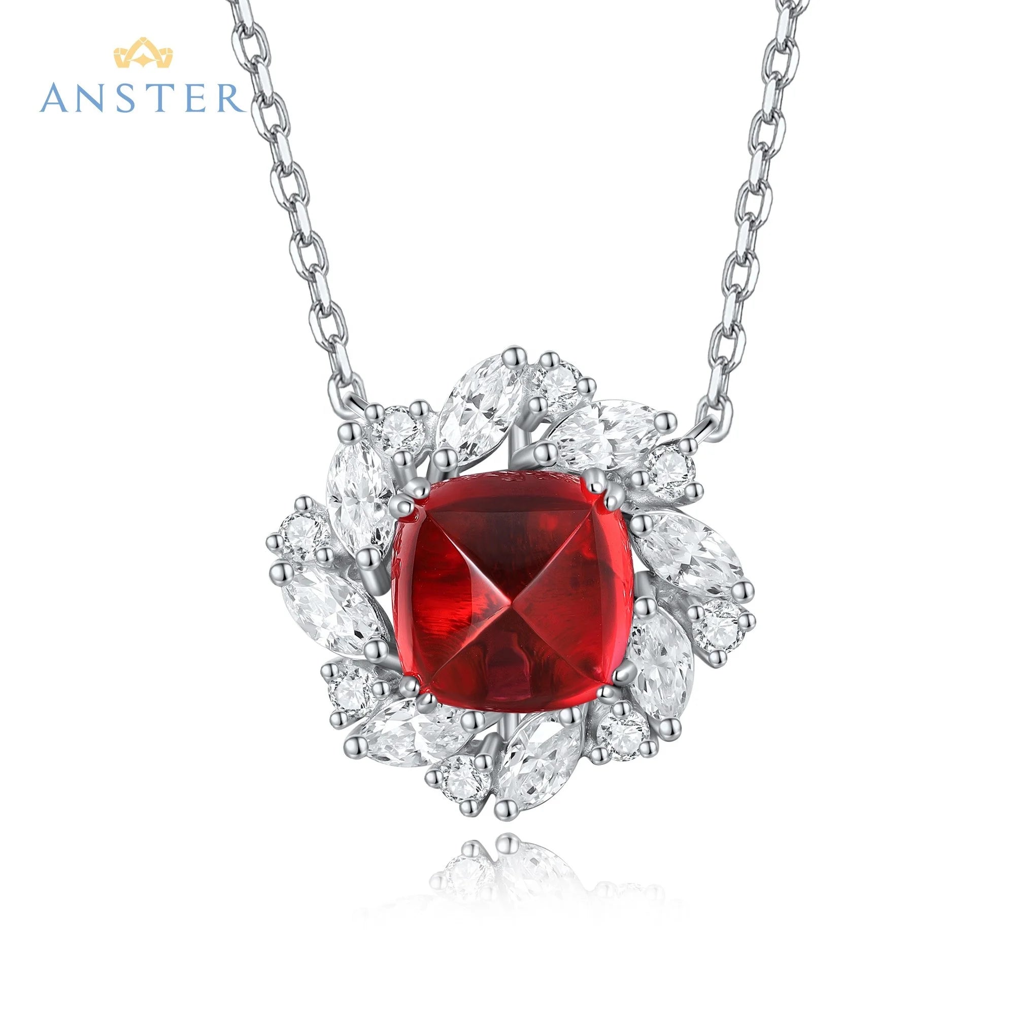 Vintage Necklace Flower Sterling 925 Silver Lab Grown Emerald Ruby Sapphire Necklaces Christmas Gift for Her
