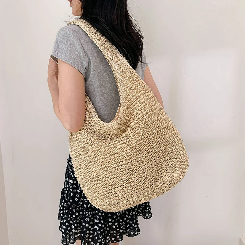 2025 Summer New Design Woven Straw Tote Bag Custom Large Capacity Beach Bag for Vacation