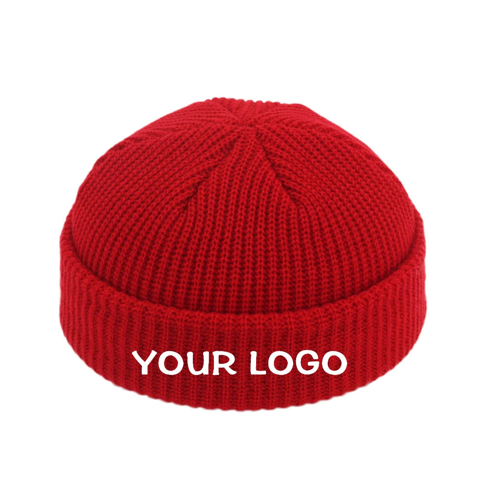 Unisex Knit Watch Cap Brand Private Label Custom Design Embroidery Logo Cuff Short Fisherman Beanies Hats