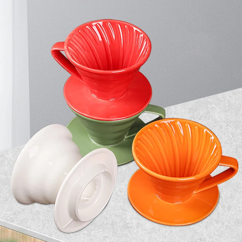JDJ 3 4 CUP Ceramic V-shaped Reusable Hand Brewed Coffee Filter Cup High Value Conical Coffee Filter Funnel Thread Drip Filter
