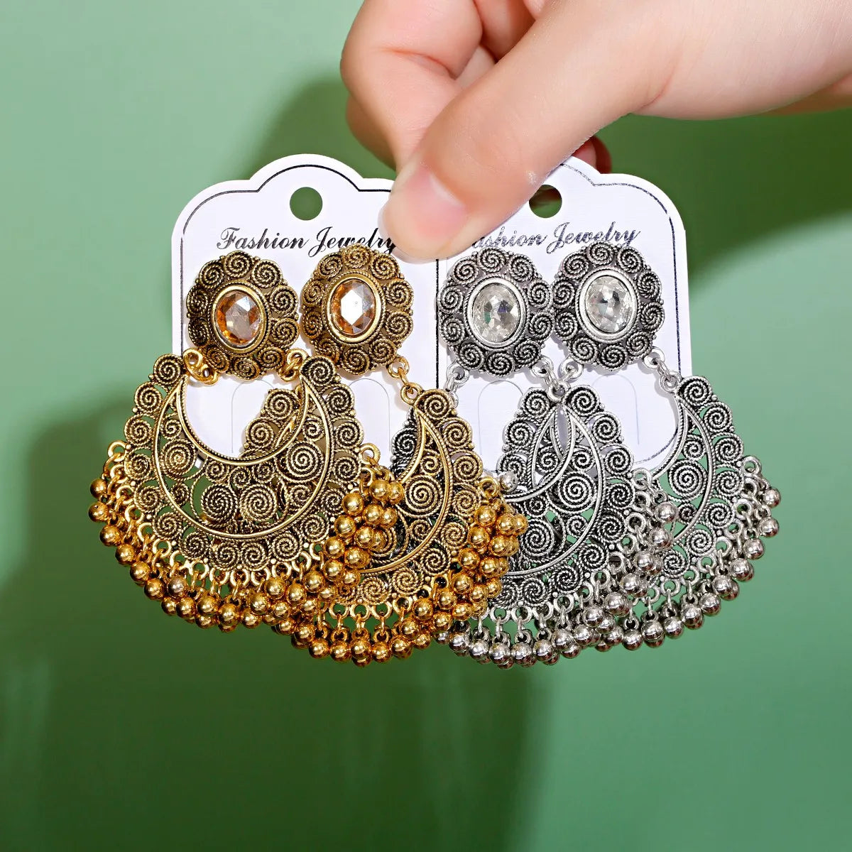 Bohemian Retro Golden Tassel Earrings Fashion Hollow Pattern Geometric Jhumka Earrings for Women Ethnic Jewelry