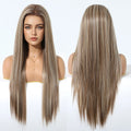 Striped Blonde 13*6 Front Lace Wig Synthetic Future Fiber Long Natural Layered Straight Wig Mixed Color High Density
