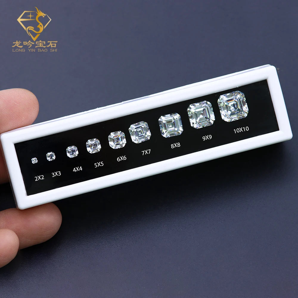 High Quality Synthetic Gemstones T Set Cz Gemstones Per Set 10 Sizes Square Asscher Cut Cubic Zirconia for Color Checking