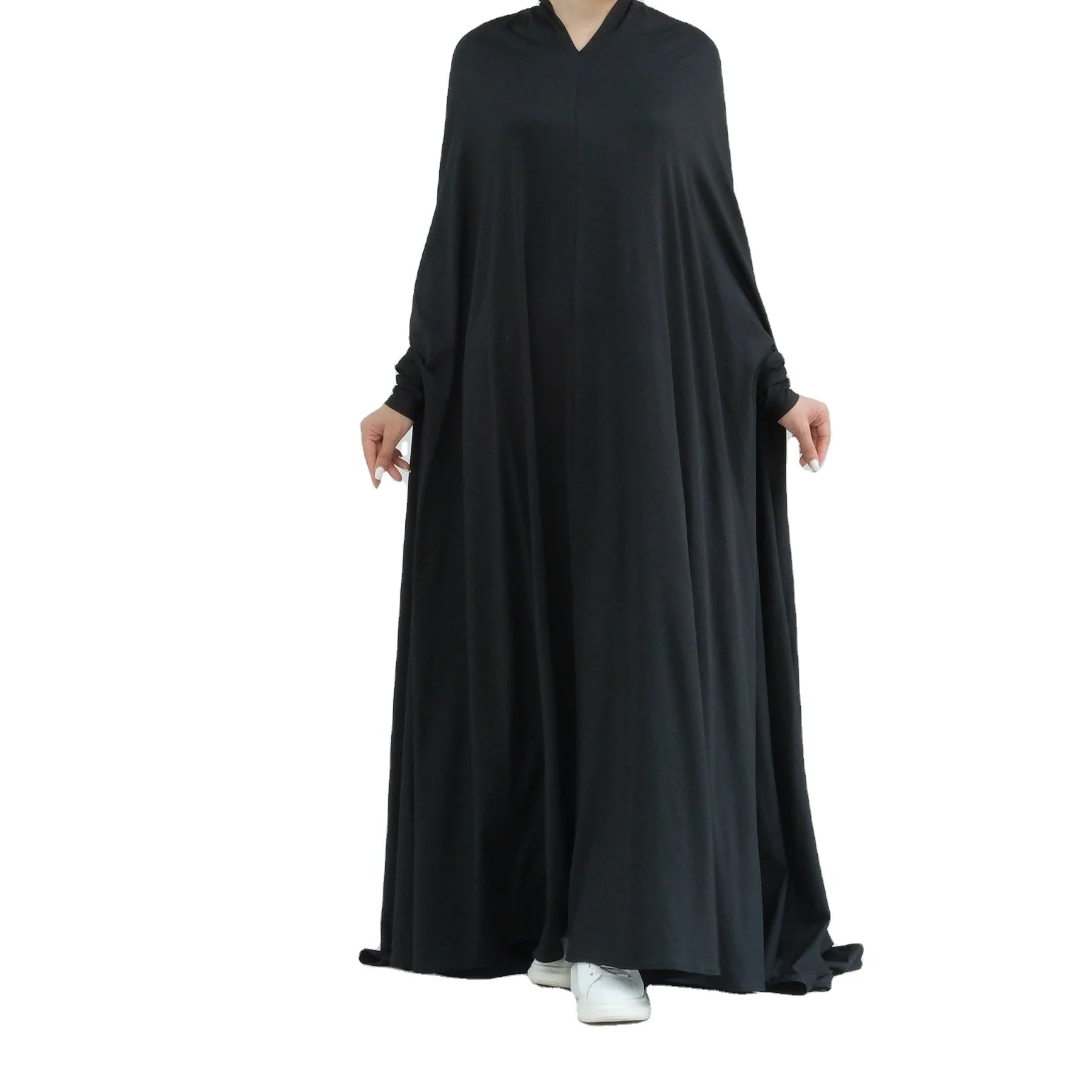 Pure Color Over Size Muslimah Daily Wear batwing Sleeve Eid One Piece Abaya Hoodie for Prayer